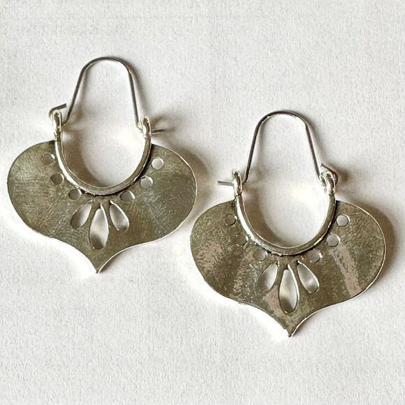 Silver Hoop Earrings Tribal Earrings Boho Earrings Silver filled Earrings - Picture 1 of 4